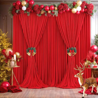 10x12 Red Backdrop Curtains for Wedding Party Wrinkle Free Backdrops Curtain Drapes Fabric Decorations Photo Back Drop Cloth for Baby Shower Photography Stage Reception 5ft x 12ft,2 Panels