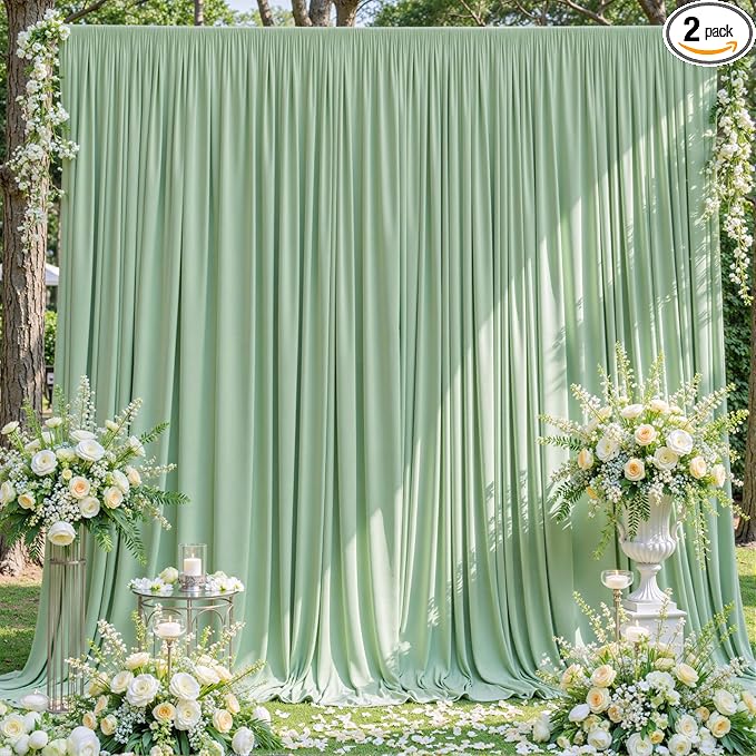 10ft x 10ft Sage Green Backdrop Curtain for Wedding Baby Shower Wrinkle Free Backdrop Drapes Panels for Parties Bridal Shower Birthday Photo Photography Polyester Fabric Background Decoration