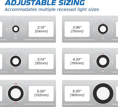 OHLECTRIC 48-Pack New Construction Recessed Light Mounting Plates, Flat Steel Rough-in Brackets - Symmetric Round Holes w/ Multiple Cutouts 2” til 6” Adjustable Panel for LED Wafer & Recessed Lighting