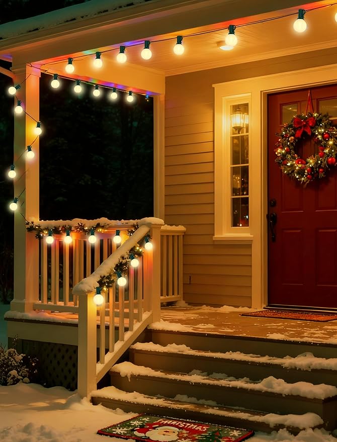 50Ft Christmas Outdoor String Lights with 27 LED Frosted White Bulbs, G40 Globe Christmas String Lights for Indoor Outdoor, Connectable Hanging Lights for Backyard Porch Balcony Patio Party Xmas Decor