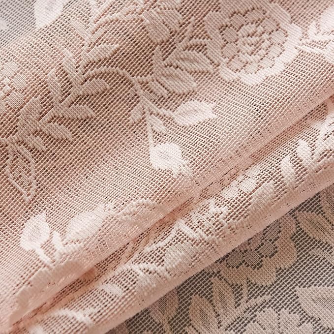 FINECITY Sheer Lace Curtains 72 Inch Length - Country Branch Floral Embroidered Lace Sheer Curtains 2 Panels Set, Privacy Sheer Vintage Scalloped Lace Window Curtains, 52 x 72 Inch, Blush Pink