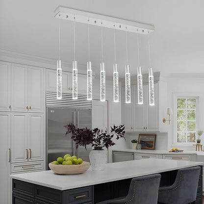 8 Light Pendant Lights Kitchen Island, Modern Chrome Crystal Pendants with Dimmable 3000K-6000K LED Ceiling Hanging Light Fixture for Dining Room Bedroom, Adjustable Height 78"