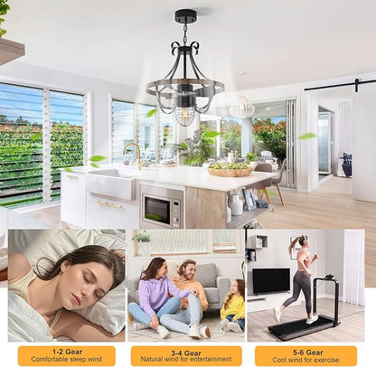 Garwarm Waterproof Outdoor Ceiling Fan with Lights and Remote,IP44 Black Outdoor/Indoor Ceiling Fans for Patios 6-Speed DC Motor, Farmhouse Gazebo Fan for Porch Pavilion