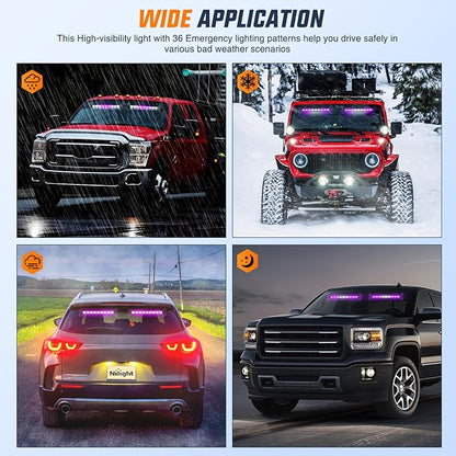 Nilight 162 LED Traffic Advisor Strobe Light Bar 2-in-1 Purple White Emergency Warning Hazard Lights with Controller 4 Switchable Color 36 Flash Pattern for Trucks Cars Tow Plow Construction Vehicles