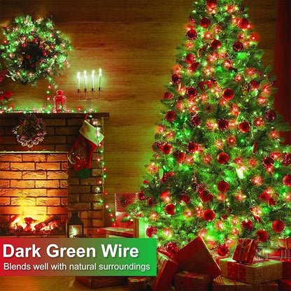 Red and Green Christmas Lights, 66FT 200 LED Outdoor String Lights Waterproof with 8 Modes, Plug in Connectable Christmas Tree Lights for Outside House Garden Yard Party Holiday Decorations
