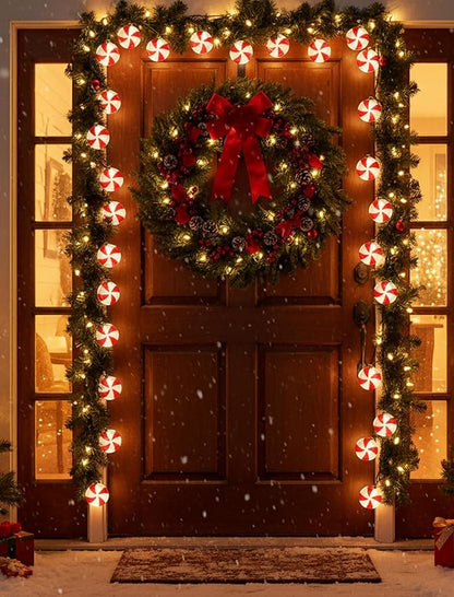 8.5Ft Christmas Candy Light, Christmas Decorations String Lights with 10 Red White Peppermint Bulbs, Plug in Fairy Lights for Indoor Party Kid's Room Xmas Tree Patio Bedroom Garden Decor