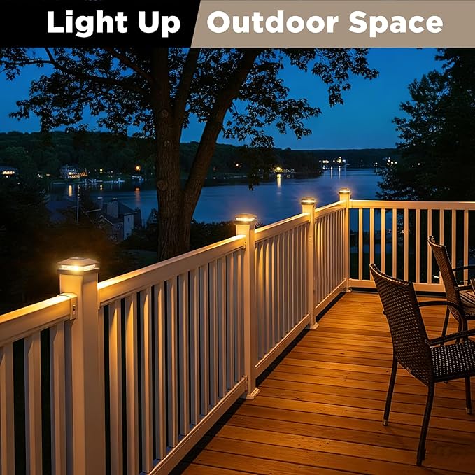 Solar Post Cap Lights Outdoor 6pack, Brown Waterproof Solar Powered Deck Fence Post Lights Fit 4x4 Wood/Vinyl Posts, Bright Warm White Solar Post Lights Decorate Deck, Patio, Porch, Fence (6pack)