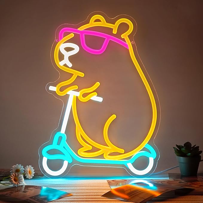 Capybara Neon Sign Animal Shape Led Capybara Neon Light for Wall Decor Dimmable Led Light Neon Sign for Children's Room Party Decor Birthday Gift for Kids
