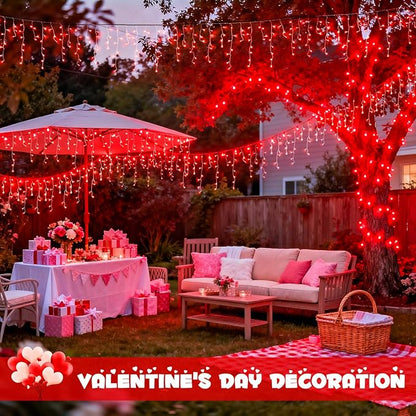 JMEXSUSS 400 LED Red Valentine Lights Outdoor, Connectable Red Icicle Lights Indoor Outdoor with Remote, Christmas Light for Valentine Room Fireplace Christmas Decorations