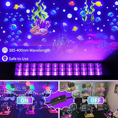 100W Black Light Bar IP66 Waterproof, LED Blacklight with Plug+Switch+6ft Cord, Outdoor Black lights, Light Up 1400 sq.ft, for Neon Glow Party Body Paint Fluorescent Poster Classroom Halloween, 3Pack