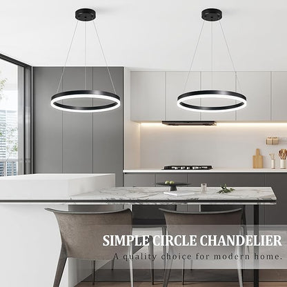 20" Modern Black Led Chandelier Ring Dimmable LED Chandeliers with Remote Control for Kitchen Island Height Adjustable Chandelier Led Pendant Light for Living Room Dining Room Bedroom Foyer
