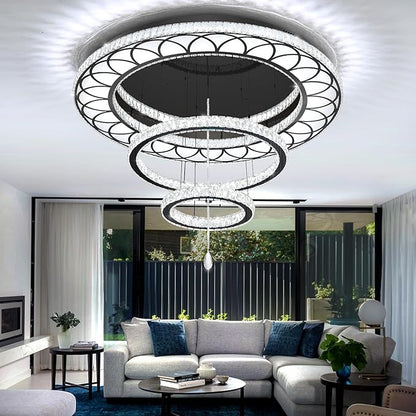 Flashing God W40'' Modern Chandeliers for Living Room Large Crystal Chandelier Flush Mount Crystal Ceiling Light LED Dimmable Pendant Light for Hallway Entryway Foyer Black