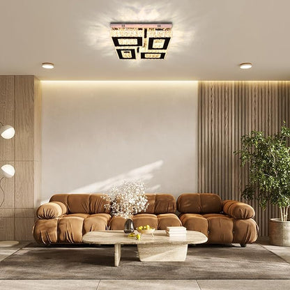 13.1'' Square Crystal Chandelier Light Modern Crystal Ceiling Light Flush Mount Ceiling Lamps for Dining Room Living Room Bedroom Hallway Warm White