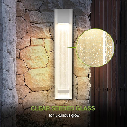 ASD LED 24" Bubble Glass Wall Light Fixture, Outdoor & Indoor Seeded Sconce | 3CCT, Waterproof, Dimmable, ETL Listed | 20W 600LM 3000-5000K 100-277V | Exterior Lantern, Porch Lighting | White, 4 Pack