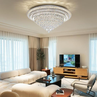 Miuyhji 40“ Elegant LED Crystal Raindrop Ceiling Light, Flush Mount Chandelier Light Fixture with Remote Control for Living Room Kitchen Island Bedroom Hallway Entryway Foyer(Dimmable)