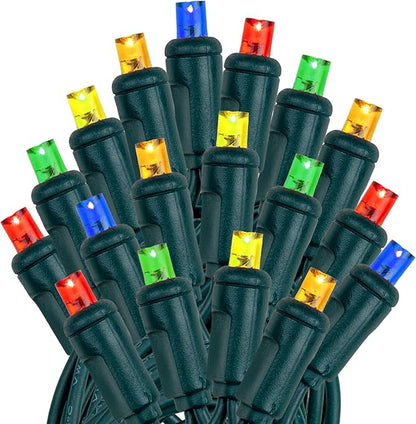 Novelty Lights 50ft 100 LED Multicolor Christmas Lights Outdoor/Indoor, 6" Spacing, Green Wire String Lights for Festive Xmas Lighting, IP55, UL Listed, Dimmable, Connectable