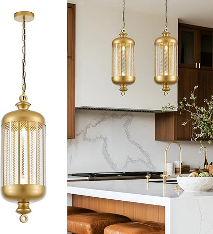 10'' Brushed Gold Pendant Lights Kitchen Island, 2-Light Modern Brass Ceiling Hanging Light Fxitures, Farmhouse Kitchen Pendant Lighting Over Island for Sink Dining Room Bathroom Bar-1 Pack