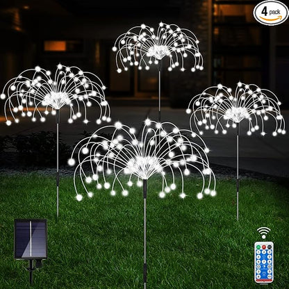 Solar Garden Lights Outdoor, 4 Pack 120 LED Waterproof Decorative String Lights 8 Modes with Remote DIY Outdoor Decor for Pathway Walkway Yard (Cool White)