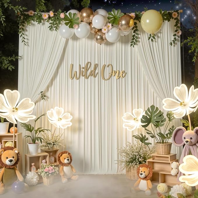 10 ft x 10 ft Wrinkle Free Beige Backdrop Curtain for Parties, 2 Panels 10ft Polyester Beige Photo Backdrop Drapes for Graduation Birthday Wedding Party Stage Curtains