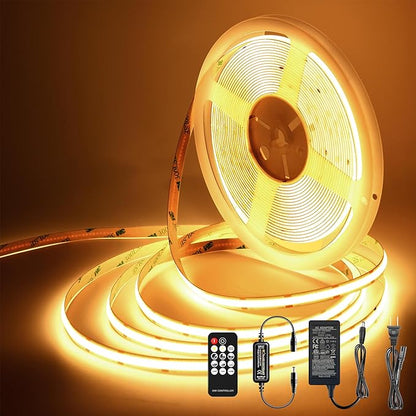 Pandery LED Strip Lights 32.8FT,Dimmable cob led Strip with Adapter and Remote,Superbright 24V led Tape,CRI90+,2700K Warm White led Strips,Indoor Perfect for Cabinet,Room,Kitchen,TV,Mirror