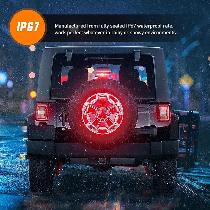 Nilight Spare Tire Brake Light Wheel Light 3rd Third Brake Light Rear lights for Wrangler 2007-2018 JK JKU YJ TJ Red Light