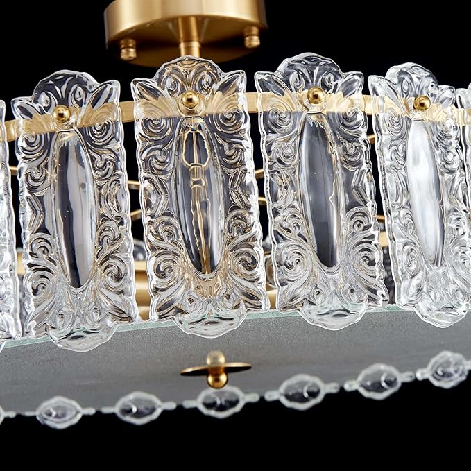 AGV LIGHTING Flush Mount Chandelier Light Fixture, Modern Gold Chandelier, D20 x H10, E12 Base 4-Lights, Glass Shade & Brass Finish