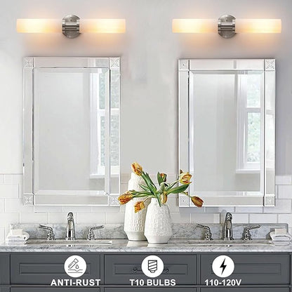 Wall Sconces Set of Two,Brushed Nickel Bathroom Sconces Wall Lighting with White Glass, Modern Sconces Wall Decor Set of 2 Wall Light fixtures for Bathroom Mirror Living Room Hallway Bedroom Wall Lamp
