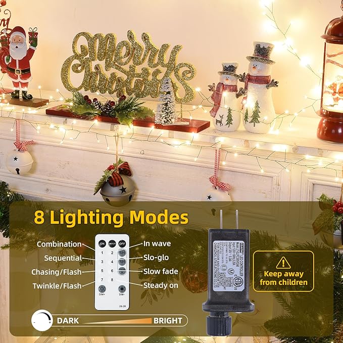 Fairy Lights Plug in 65Ft 1000LED Warm Christmas Garland Lights with Timer Remote Waterproof Firecracker Twinkle Cluster String Light for Bedroom Wreath Party Wreath Tree Decor Green Wire