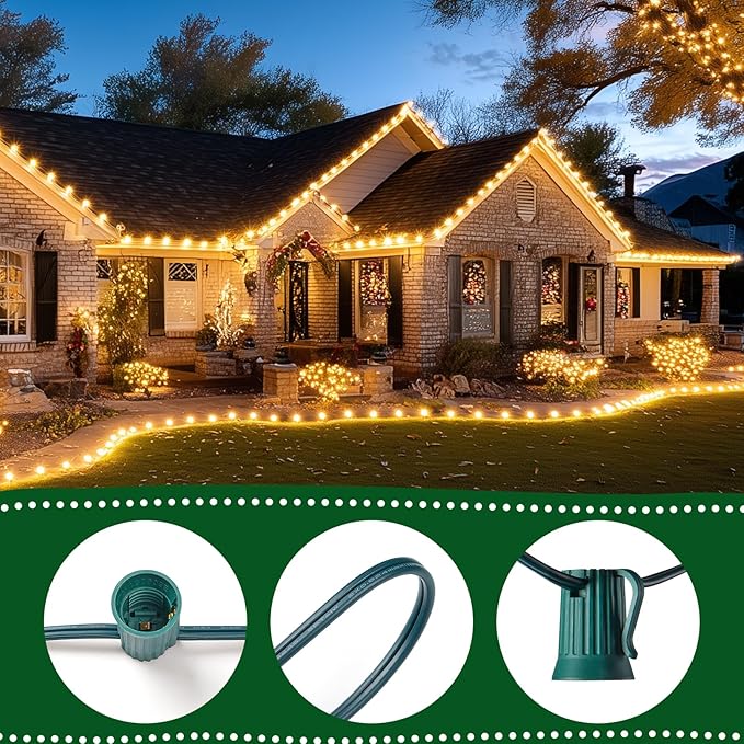 Minetom C9 Bulb String Lights Outdoor 100 Feet Multicolored Christmas Lights Green Wire for Outdoor Patio Room Christmas Tree Party Backyard Xmas Decoration, E17 Base, 100+4 Bulbs, Not Connectable