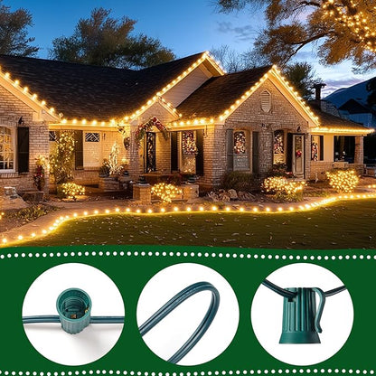 Minetom C9 Bulb String Lights Outdoor 100 Feet Multicolored Christmas Lights Green Wire for Outdoor Patio Room Christmas Tree Party Backyard Xmas Decoration, E17 Base, 100+4 Bulbs, Not Connectable