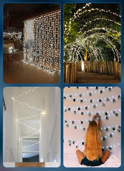 Minetom Fairy Lights Plug in, 50Feet 1000LED Cluster String Lights, Silver Wire Waterproof Starry Firecracker Lights for Ceiling Bedroom Wreath Window Wedding Christmas Tree Decorations, Pure White