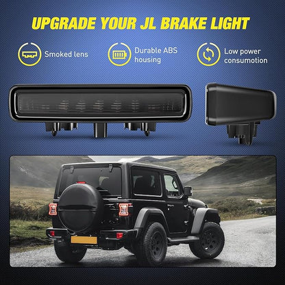 Nilight Third Brake Light Tail High Mount Stop Lights Replacement for 2018-2026 Wrangler JL Accessories LED lamp with Smoked Lens Black Housing