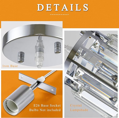 Pendant Lights Kitchen Island Modern Chrome Pendant Light Fixtures, Island Pendant Lights for Kitchen, mini pendant lights Crystal, Adjustable Hanging Lights Fixture for Dinning Room (Chrome 2-Pack)