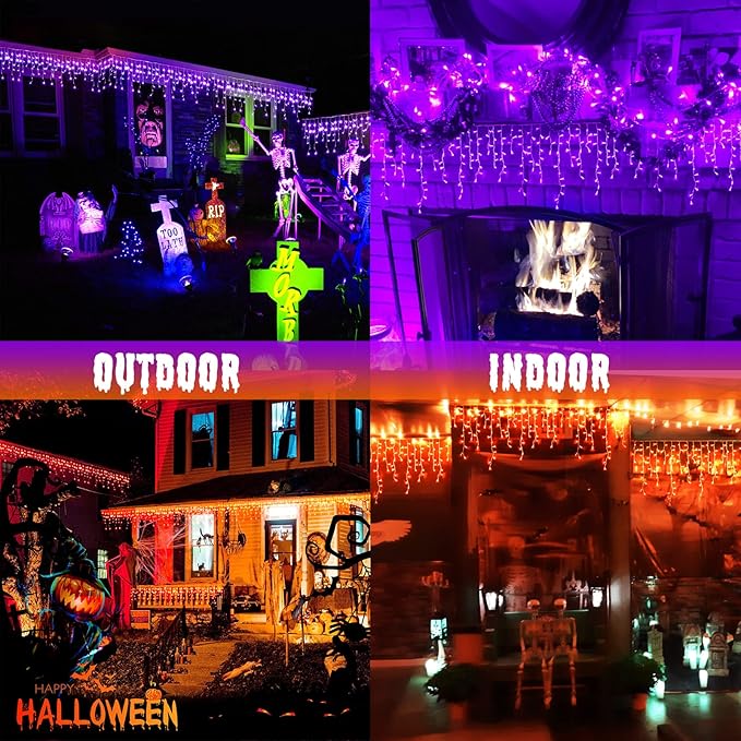 JMEXSUSS 400 LED Color Changing Christmas Lights Outdoor, 38.8ft Orange to Purple Halloween Icicle Lights with Remote, Waterproof String Light Plug in for Outdoor Indoor Party Decor