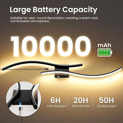 Battery Operated Wall Sconces Set of Two, 10000mAh Rechargeable Modern Wall Lights with Remote Control, Dimmable Black LED Cordless Lighting for Living Room, Bedroom, Hallway, 39.4 Inch, 3CCT