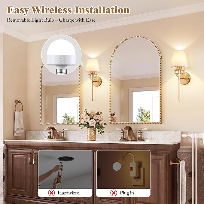 Battery Operated Wall Sconce Set of 2, Gold Rechargeable Wireless Wall Lights, with 5000mAh RGB Dimmable Bulbs and Remote, 15 Colors Wall Lamps Sconces Wall Decor for Bedroom Living Room Hallway