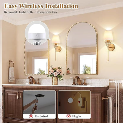 Battery Operated Wall Sconce Set of 2, Gold Rechargeable Wireless Wall Lights, with 5000mAh RGB Dimmable Bulbs and Remote, 15 Colors Wall Lamps Sconces Wall Decor for Bedroom Living Room Hallway