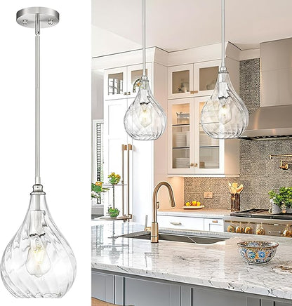 TENGXIN 8 Inch Hanging Pendant Lights,Island Lights for Kitchen,Brushed Nickel Finished Hammered Pendant Light,Farmhouse Pendant Light for Dining Room,Bedroom,TXPLBN12-L