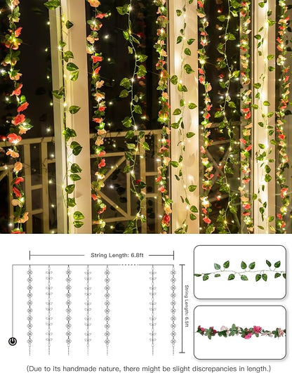 suddus 300 LED Artificial Flower Garland Pothos Vines Curtain Lights, Rose Vines Fairy Lights for Bedroom, Hanging String Lights for Wall, Room, Dorm, Wedding, Party, Indoor Decor 6.56ft x 6.56ft