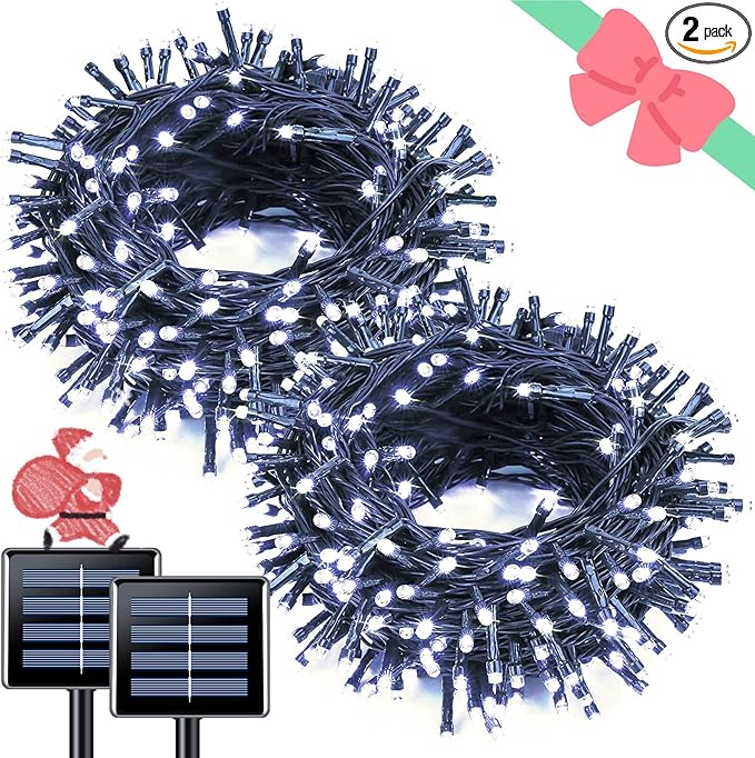 JMEXSUSS 2 Pack Solar String Lights Outdoor Waterproof, Total 66 FT 200 LED Solar Christmas Lights Outdoor, Twinkle Light for Christmas Tree Outside Garden Yard Xmas Decor, White