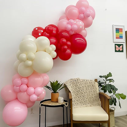HILAVO Pink and Red Balloon Arch Kit Cherry Balloon Garland 91Pcs Red Baby Pink Pastel Yellow Party Balloon for Girls Sweet One Berry First Birthday Strawberry Baby Shower Party Decorations