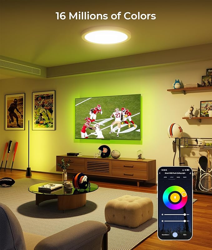 DeckTok 12 Inch Smart Ceiling Light, 2400LM RGBCW LED Flush Mount Ceiling Light Work with App & Voice Control, 2700K-6500K Dimmable LED Ceiling Light Fixture for Living Room Bedroom Game Room, 1 Pack