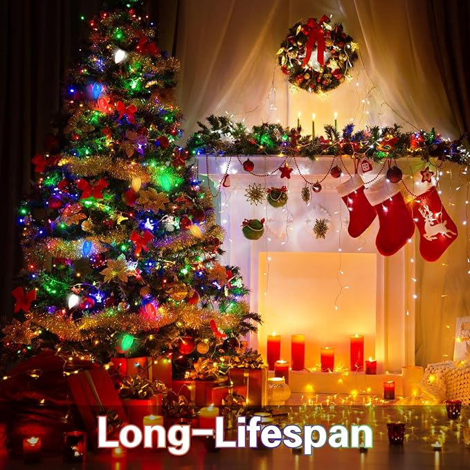 C7 LED Christmas Lights - 25FT Outdoor Multicolor String Lights, Vintage Hanging Decor for Roofline, Xmas Tree, Patio, Holiday Party, Wedding, Green Wire