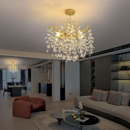 Tree Branch Chandelier Modern Crystal Pendant Light, Luxury Gold Art Deco Raindrop Lighting Fixture for Dining Room Bedroom Living Room 6 Lights D18''