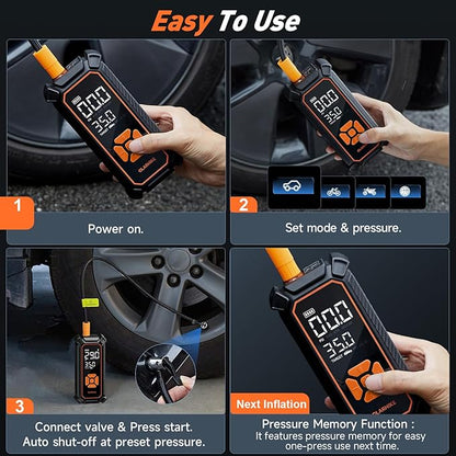 OlarHike Tire Inflator Portable Air Compressor, Dual Power - 6000mAh & 12V DC, Cordless Air Pump for Car Tires, Bikes, Motorcycle, Balls with LED & Digital Pressure Gauge, Auto Shut-off