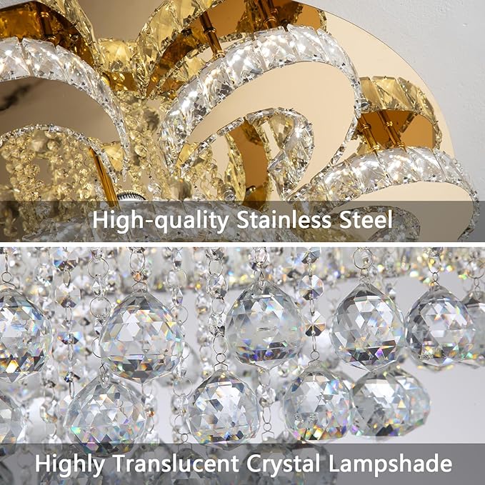 HAIXIANG Modern Chandelier Living Room Light Large Luxury Chandeliers for High Ceiling Foyer Entryway Lights Dimmable 110W LEDs Crystal Gold Lighting Fixtures