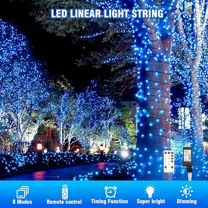 400FT Extra Long Blue String Lights, LED Waterproof Seasonal Fairy Lights with Remote & Timer, Dimmable Outdoor Indoor Decorative Lights for Roof, Garden, Wedding, Party, Holiday