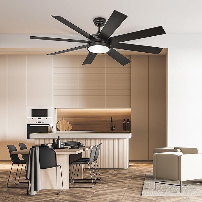 DWVO 60 Inch Black Ceiling Fan with Light and Remote, DC Fanlight for Indoor Outdoor, Modern Ceiling Fan with Reversible 6 Speeds, 3 Color Temperatures, Memory Function, Quiet Motor