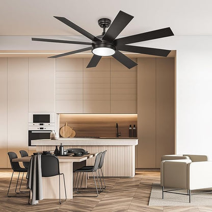 DWVO 60 Inch Black Ceiling Fan with Light and Remote, DC Fanlight for Indoor Outdoor, Modern Ceiling Fan with Reversible 6 Speeds, 3 Color Temperatures, Memory Function, Quiet Motor
