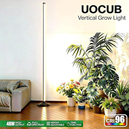 65Inch Vertical Grow Lights for Indoor Plants: 48W, 6000K, 336 LEDs Full Spectrum LED Standing Plant Lights with Timer and 10 Level Dimmable Plant Growing Lamp for Greenhouse
